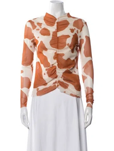 Pre-owned Lisa Says Gah Animal Print Mock Neck Top In Orange