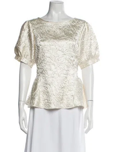 Pre-owned Lisa Says Gah Bateau Neckline Short Sleeve Blouse In Neutral