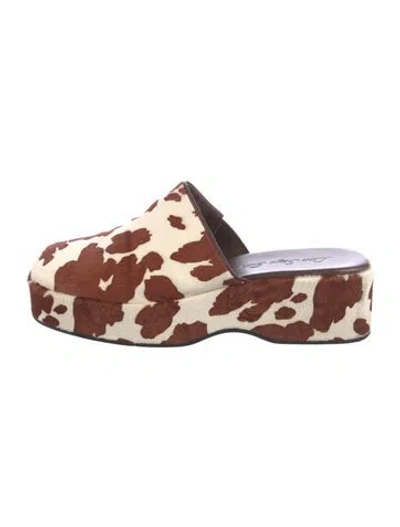 Pre-owned Lisa Says Gah Calf Hair Animal Print Mules In Brown