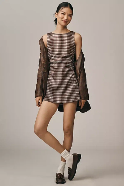 Lisa Says Gah Cindy Gingham Mini Dress In Brown