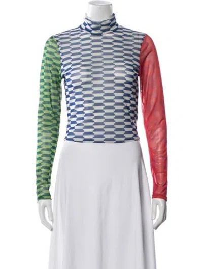 Pre-owned Lisa Says Gah Colorblock Pattern Turtleneck Top In White