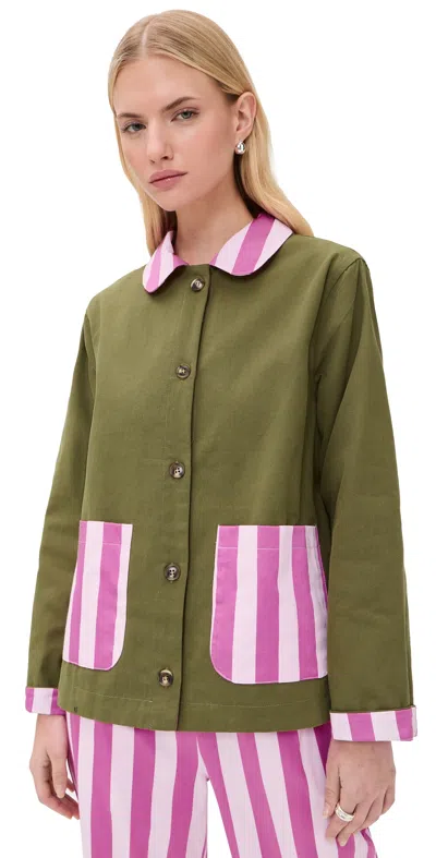 Lisa Says Gah Dalston Jacket Green/rose Stripe