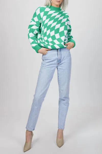 Lisa Says Gah Emma Sweater In Green/white