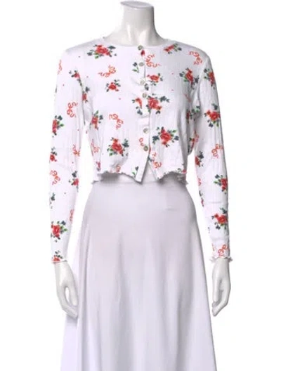 Pre-owned Lisa Says Gah Floral Print Crew Neck Crop Top In White
