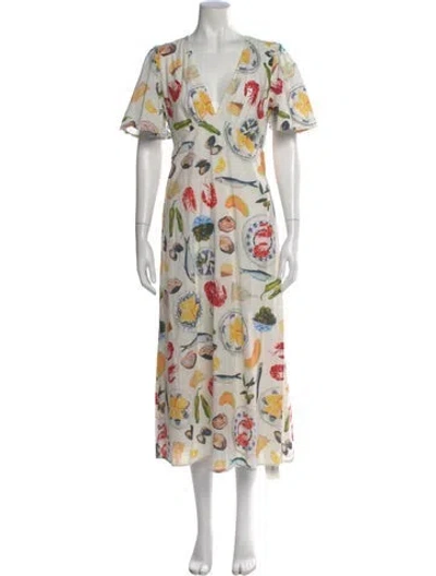 Pre-owned Lisa Says Gah Floral Print Long Dress In Neutral
