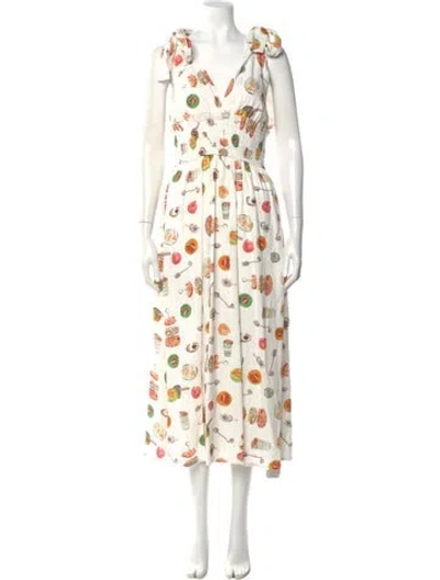 Pre-owned Lisa Says Gah Floral Print Long Dress W/ Tags In White