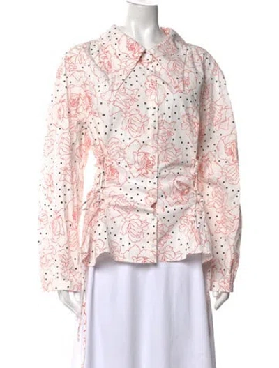 Pre-owned Lisa Says Gah Floral Print Long Sleeve Top W/ Tags In Pink