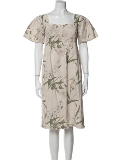 Pre-owned Lisa Says Gah Floral Print Midi Length Dress In Neutrals