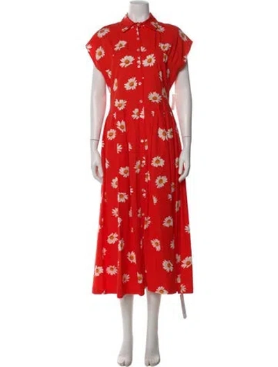 Pre-owned Lisa Says Gah Floral Print Midi Length Dress W/ Tags In Red