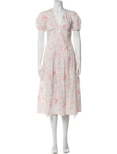 Pre-owned Lisa Says Gah Floral Print Midi Length Dress W/ Tags In White