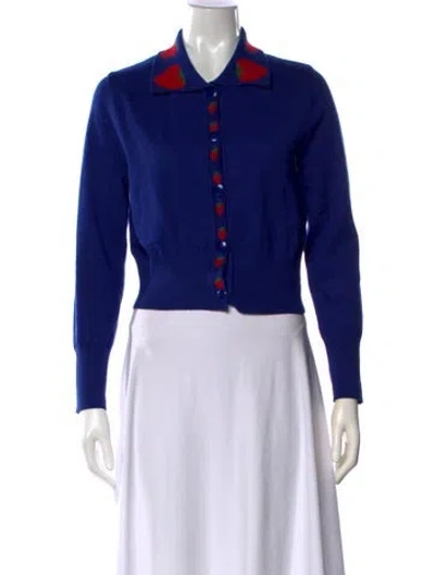 Pre-owned Lisa Says Gah Floral Print Open Front Sweater In Blue