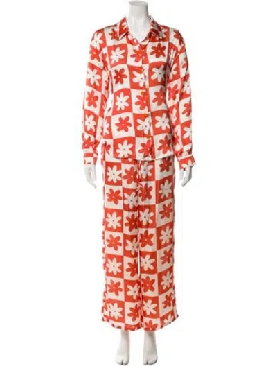 Pre-owned Lisa Says Gah Floral Print Pant Set In Orange
