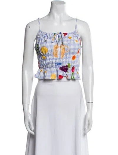 Pre-owned Lisa Says Gah Floral Print Square Neckline Crop Top In Orange