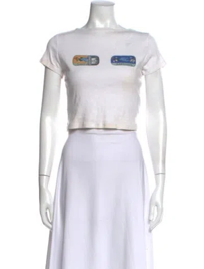 Pre-owned Lisa Says Gah Graphic Print Crew Neck Crop Top In White