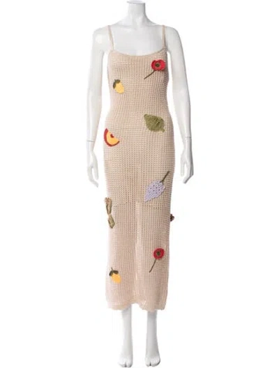Pre-owned Lisa Says Gah Graphic Print Long Dress W/ Tags In Neutrals