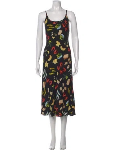 Pre-owned Lisa Says Gah Graphic Print Midi Length Dress In Black