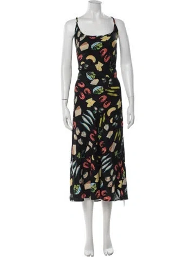 Pre-owned Lisa Says Gah Graphic Print Midi Length Dress In Black