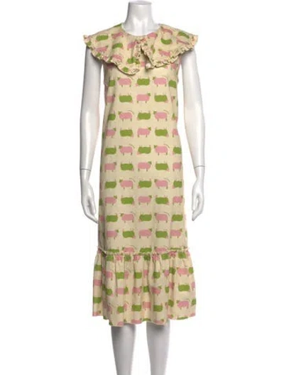 Pre-owned Lisa Says Gah Graphic Print Midi Length Dress In Neutrals