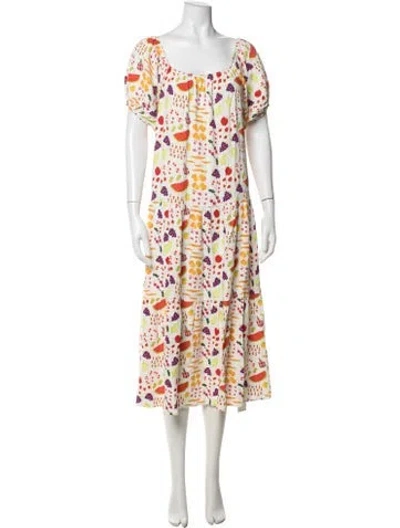 Pre-owned Lisa Says Gah Graphic Print Midi Length Dress In Neutrals/red