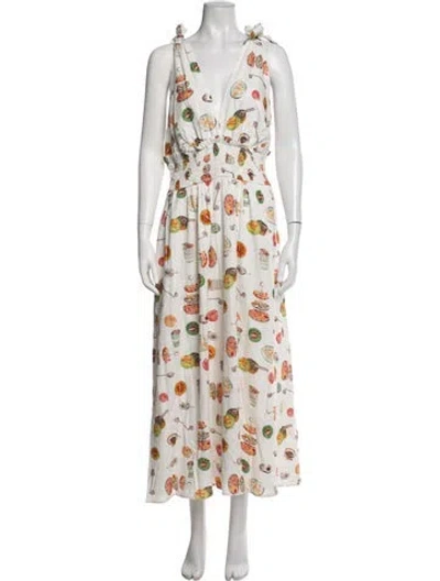 Pre-owned Lisa Says Gah Graphic Print Midi Length Dress In White