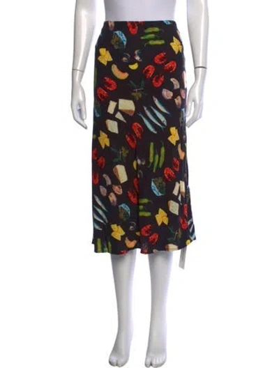Pre-owned Lisa Says Gah Graphic Print Midi Length Skirt In Black