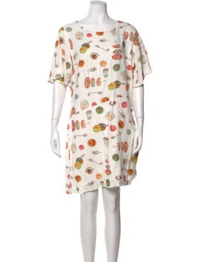 Pre-owned Lisa Says Gah Graphic Print Mini Dress In White