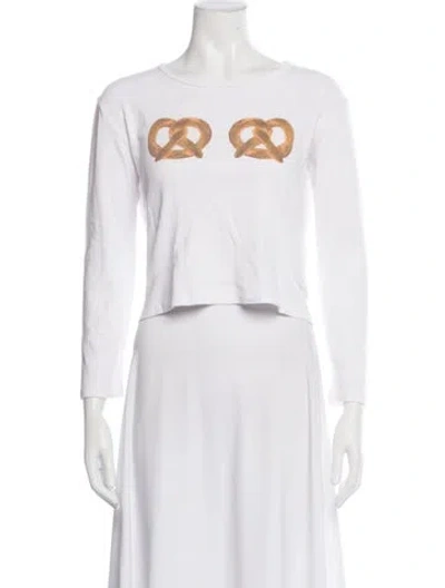 Pre-owned Lisa Says Gah Graphic Print Scoop Neck Crop Top In White