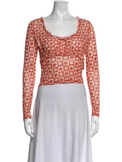 Pre-owned Lisa Says Gah Graphic Print Scoop Neck Top In Orange