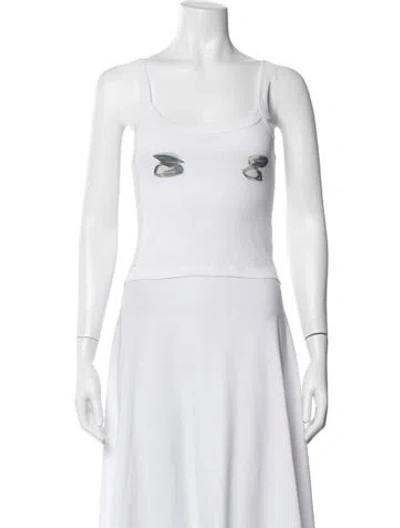 Pre-owned Lisa Says Gah Graphic Print Scoop Neck Top In White