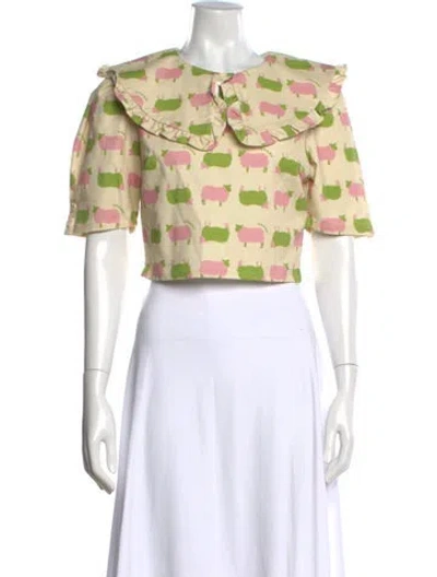 Pre-owned Lisa Says Gah Graphic Print Short Sleeve Crop Top In Yellow
