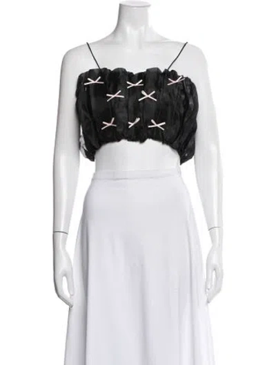 Pre-owned Lisa Says Gah Graphic Print Square Neckline Crop Top In White