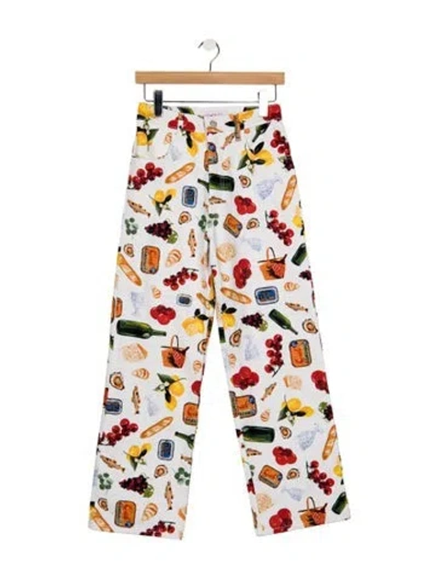 Pre-owned Lisa Says Gah Graphic Print Straight Leg Pants In White