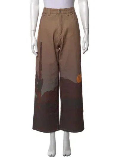 Pre-owned Lisa Says Gah Graphic Print Wide Leg Pants In Neutrals