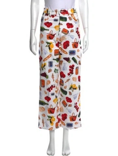 Pre-owned Lisa Says Gah Graphic Print Wide Leg Pants W/ Tags In White