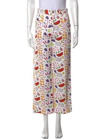 Pre-owned Lisa Says Gah Graphic Print Wide Leg Pants In White