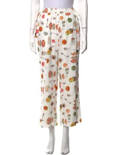 Pre-owned Lisa Says Gah Graphic Print Wide Leg Pants In White