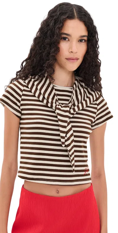 Lisa Says Gah Jude Handkerchief Top Chocolate Stripe In Multi