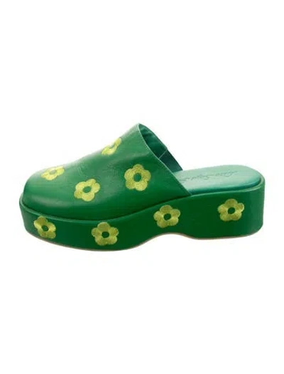 Pre-owned Lisa Says Gah Leather Floral Print Mules In Green