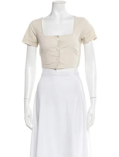 Pre-owned Lisa Says Gah Linen Square Neckline Crop Top In Neutral