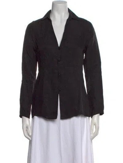 Pre-owned Lisa Says Gah Long Sleeve Button-up Top In Black