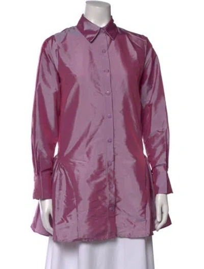 Pre-owned Lisa Says Gah Long Sleeve Button-up Top In Purple