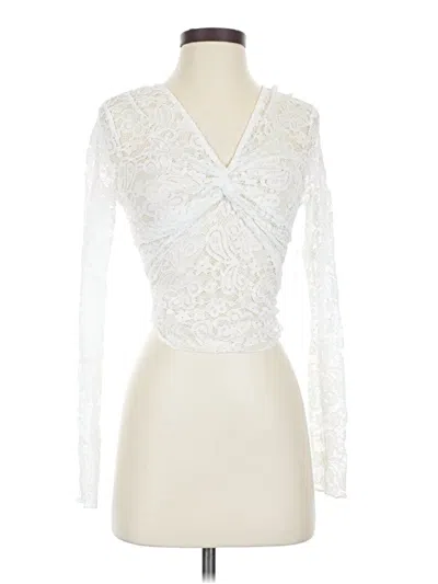 Pre-owned Lisa Says Gah Long Sleeve Top Ivory Plunge Neckline Tops