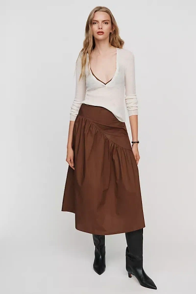 Lisa Says Gah Maeve 100% Cotton Midi Skirt In Brown