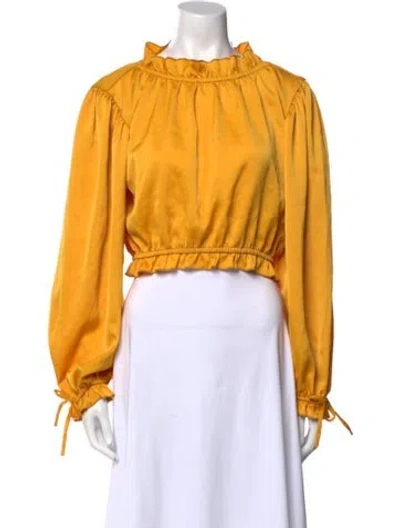 Pre-owned Lisa Says Gah Mock Neck Long Sleeve Crop Top In Yellow
