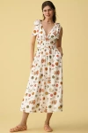 Lisa Says Gah Monroe Linen-cotton V-neck Midi Dress In Multi