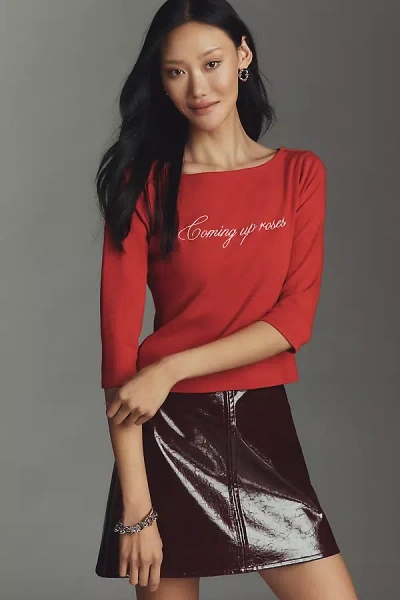 Lisa Says Gah Nia Long-sleeve Boat-neck Top In Red