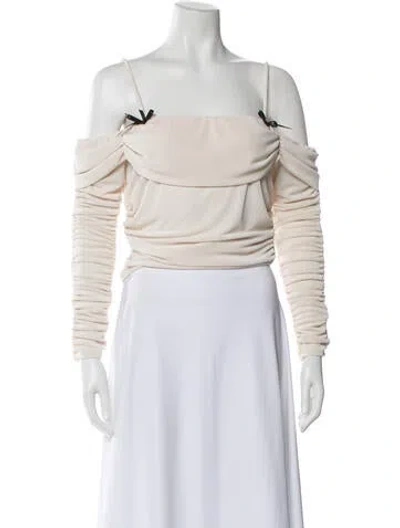 Pre-owned Lisa Says Gah Off-the-shoulder Long Sleeve Top In White