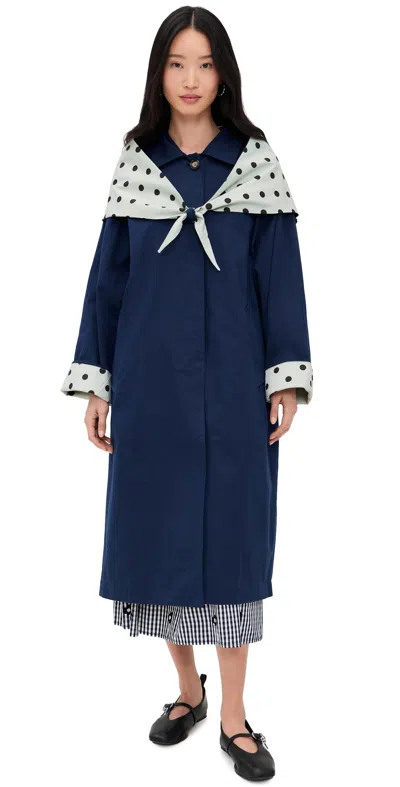 Lisa Says Gah Olson Trench Coat Mint Chip Dot In Blue