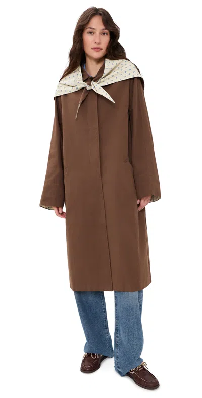 Lisa Says Gah Olson Trench Coat Saddle/stable Toile In Brown