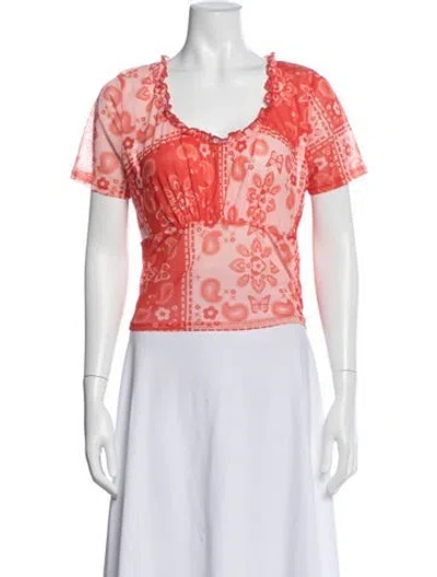 Pre-owned Lisa Says Gah Paisley Print V-neck Top In Pink